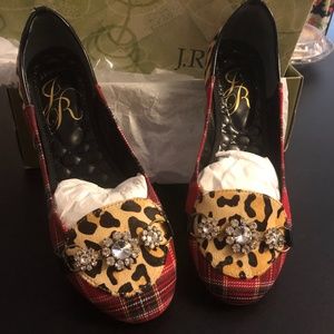 J RENEE Red Plaid leopard flats with Jewel decoration - 9 wide